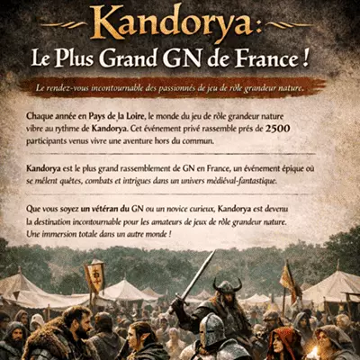 Kandorya est le plus grand rassemblement de Jeu de Rôle Grandeur Nature (GN) en France